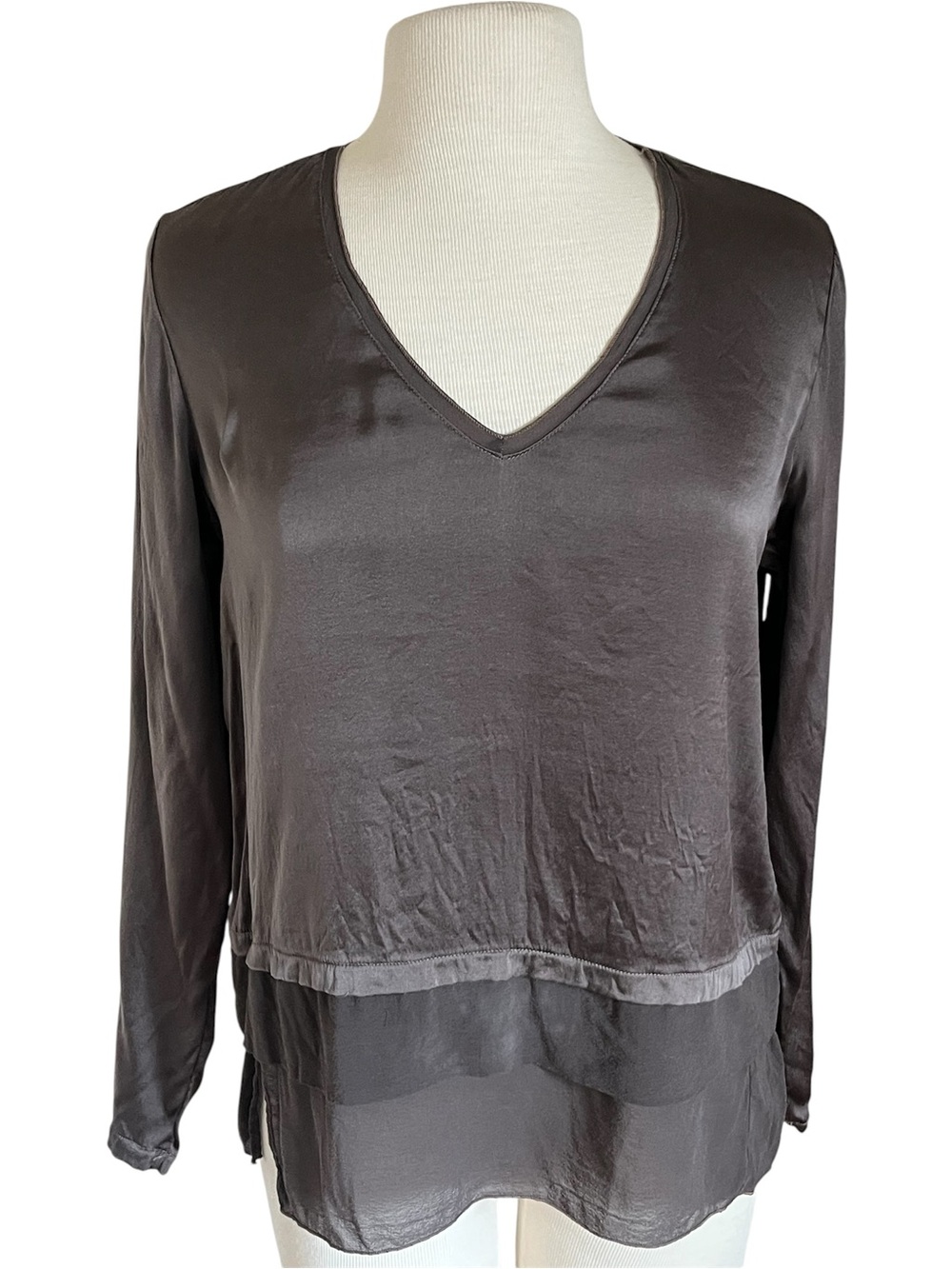 Transit Par Such Brown Silk V-Neck Top